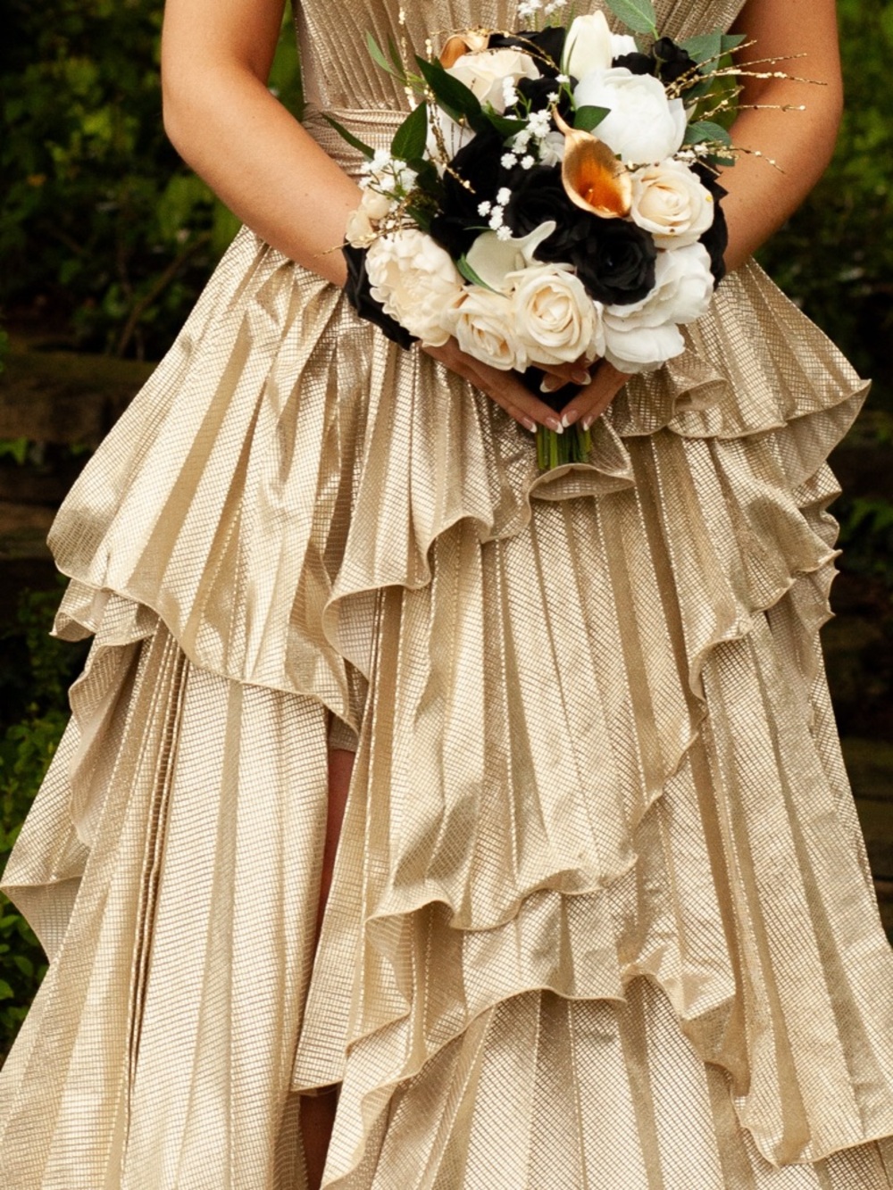 Tarik Ediz Shimmery Gold Layered Ruffle Ball Gown - Picture 3 of 6